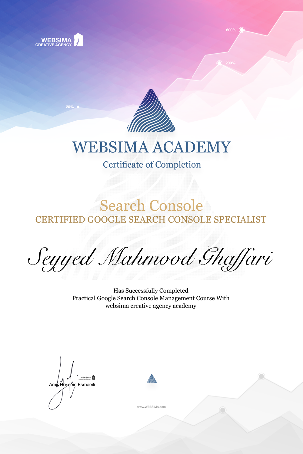 گواهی شرکت در دوره آموزش گوگل سرچ کنسول برای سید محمود غفاری