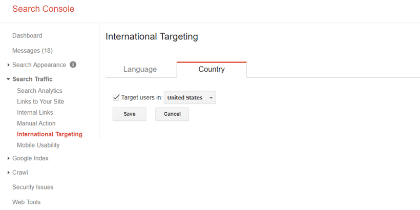 تعیین زبان اصلی و کشور هدف در google search console