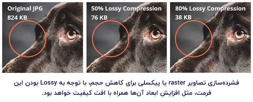 Lossy بودن تصویر یعنی؛ به واسطه‌ی کاهش حجم آن، کیفیت تصویر نیز کاهش پیدا خواهد کرد.